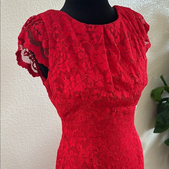 $240 NWT ABS by Allen Schwartz Lace Red Flutter Sleeve Pencil Dress 0133 - Picture 5 of 13